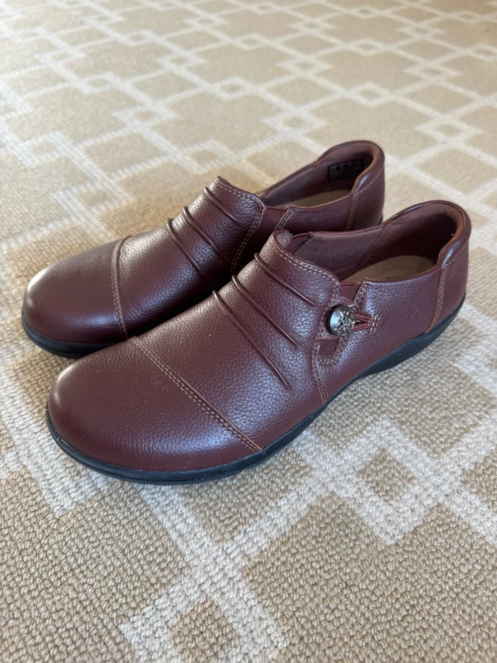 Clarks Collection Leather Comfort Loafers Brown Slip On Shoes Size 8